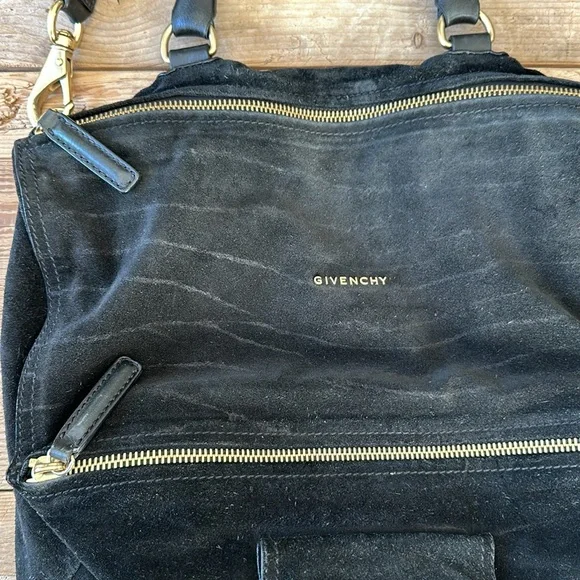 GIVENCHY LRG Pandora Bag Crocodile Embossed black suede. 2 straps. Gold hardware